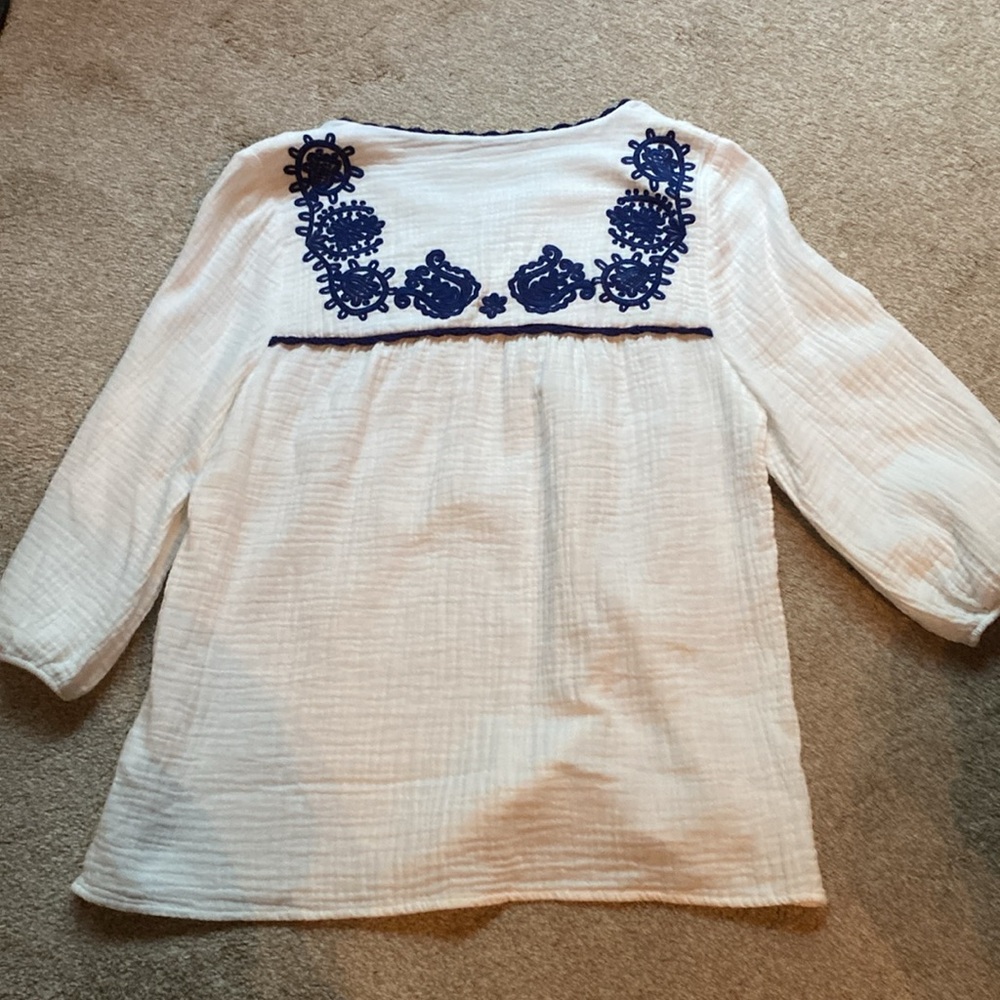 Boden Size 8 white gauze peasant top blue embroidery EUC - Picture 6 of 6
